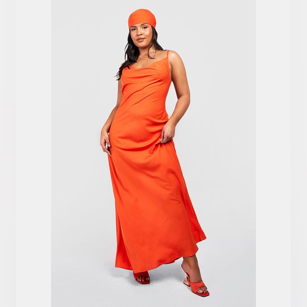 NWT. Boohoo Maxi Dress With Scarf In Orange.